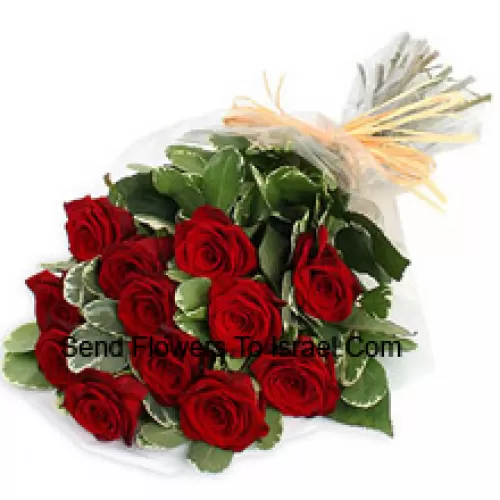 A Beautiful Bunch Of 12 Red Roses With Seasonal Fillers