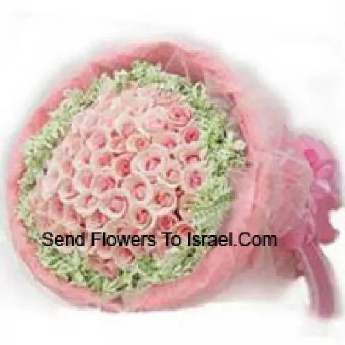 Bunch Of 50 Pink Roses With Fillers And Beautiful Wrapping