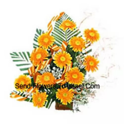 Basket Of 12 Yellow Colored Gerberas With Fillers