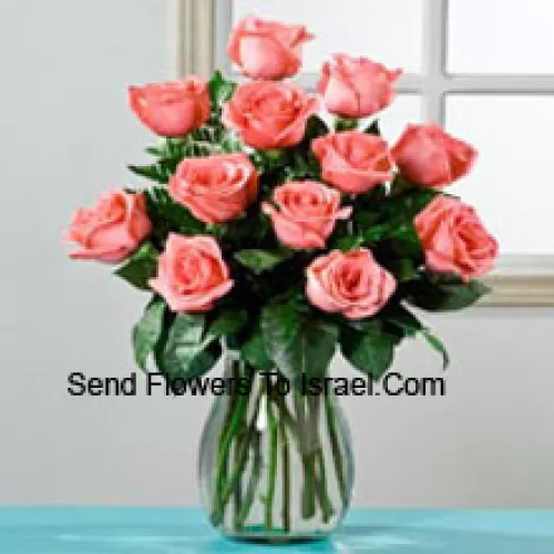 12 Pink Roses In A Vase