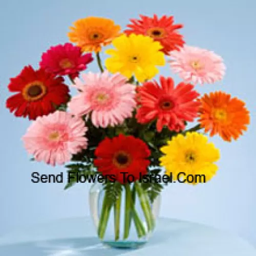 12 Mixed Colored Gerberas In A Vase