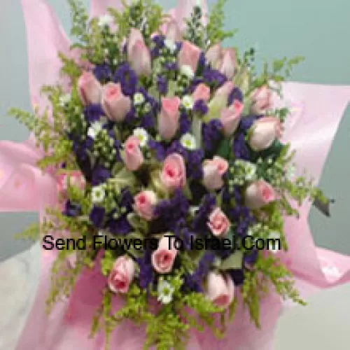 Bunch Of 30 Pink Roses With Seasonal Fillers