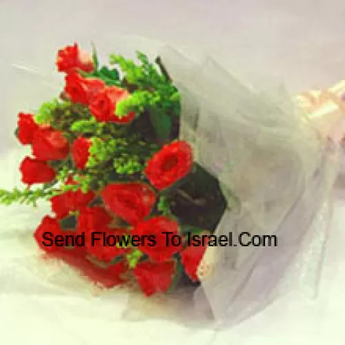 Bunch Of 12 Red Roses With Fillers