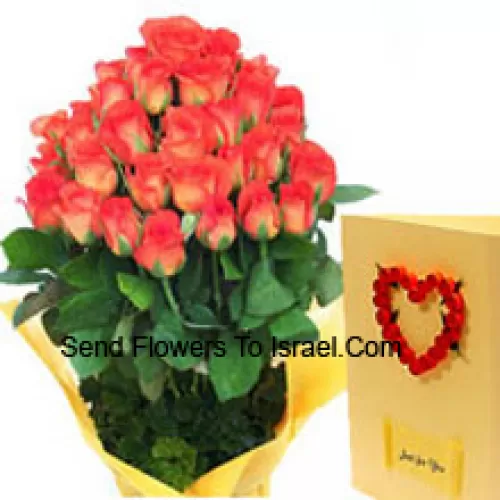 Bunch Of 30 Orange Roses With A Free Love Greeting Card
