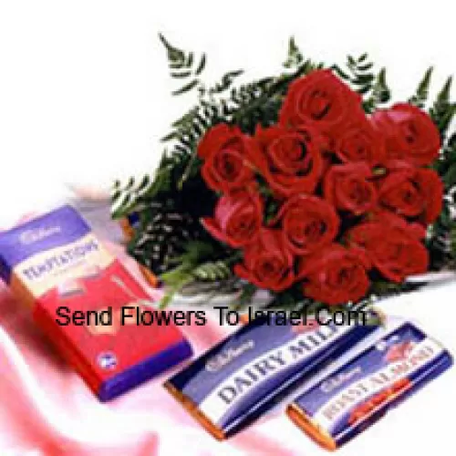 Bunch Of 12 Red Roses With Assorted Chocolates