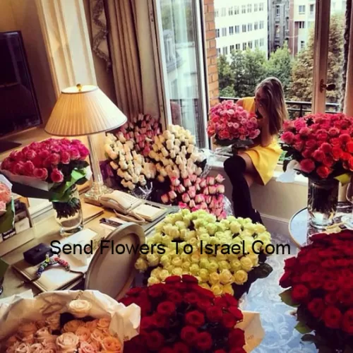 Our Room Full Of Roses Has Many Mixed Colored Rose Arrangements - Total Number Of Roses In The Package Are 701